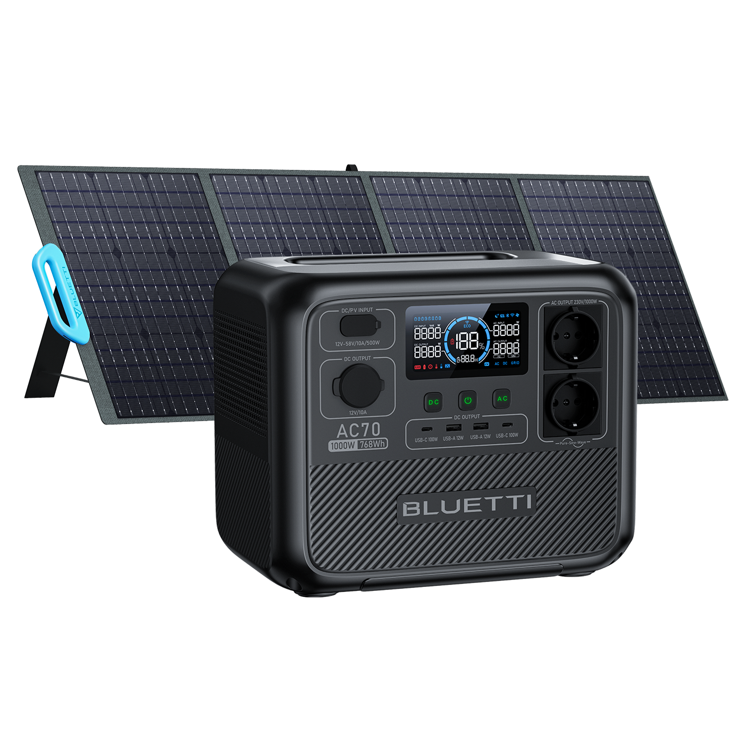 BLUETTI AC70 mit PV200，Für Notfälle Powerstation wie Stromausfälle