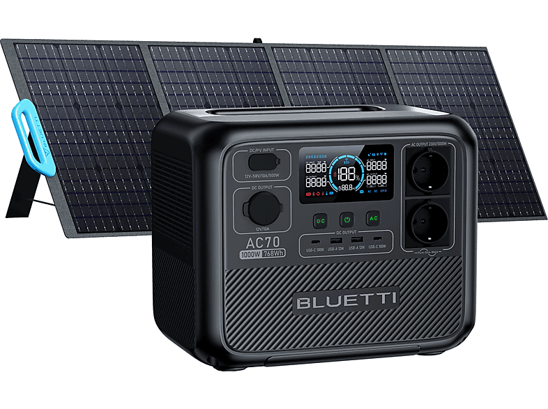BLUETTI AC70 mit PV200，Für Notfälle Stromausfälle Powerstation wie