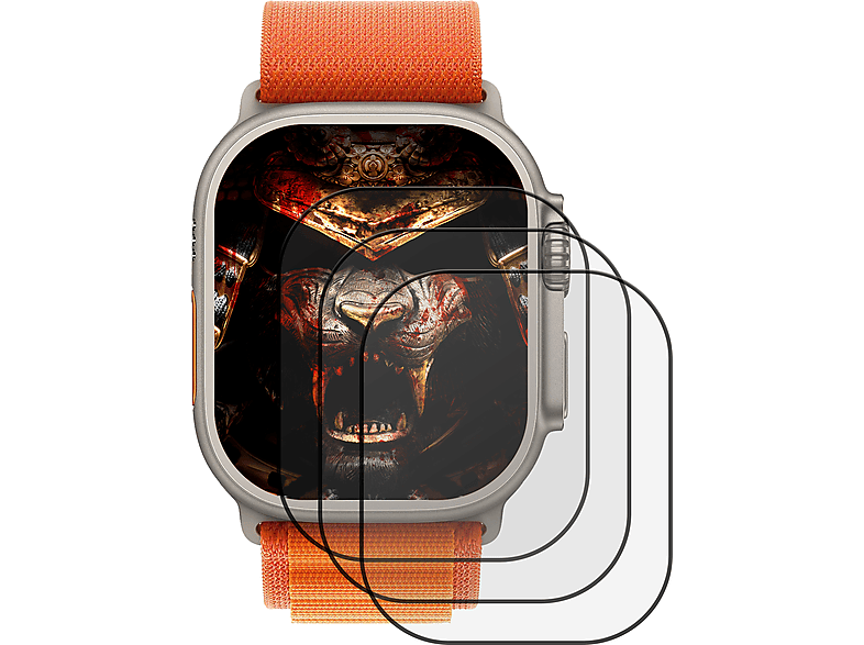 PROTECTORKING 3x echtes Tempered Apple Panzerhartglas Watch 3D 2 Displayschutzfolie(für Apple 49mm) Ultra KLAR 9H