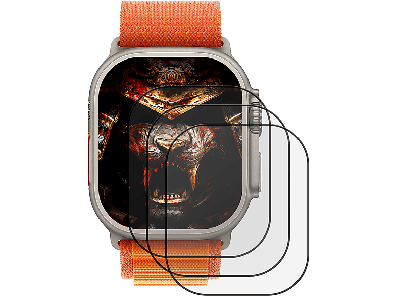 3D Ultra PROTECTORKING 2 Displayschutzfolie(für 9H Watch 3x Apple Tempered 49mm) Panzerhartglas Apple echtes KLAR