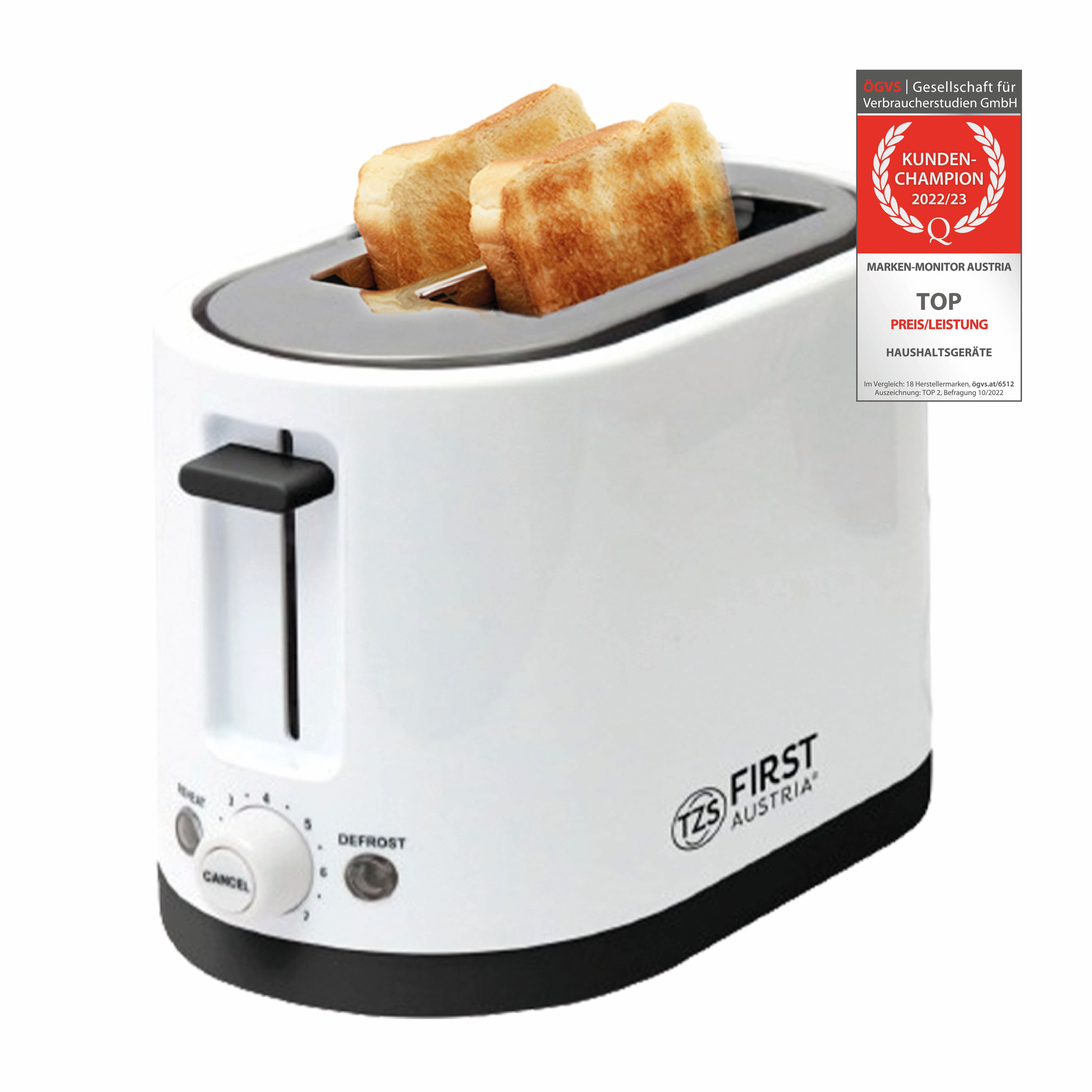 TZS FIRST AUSTRIA FA-5368-3 Toaster Weiß (750 Watt, Schlitze: 2 ...