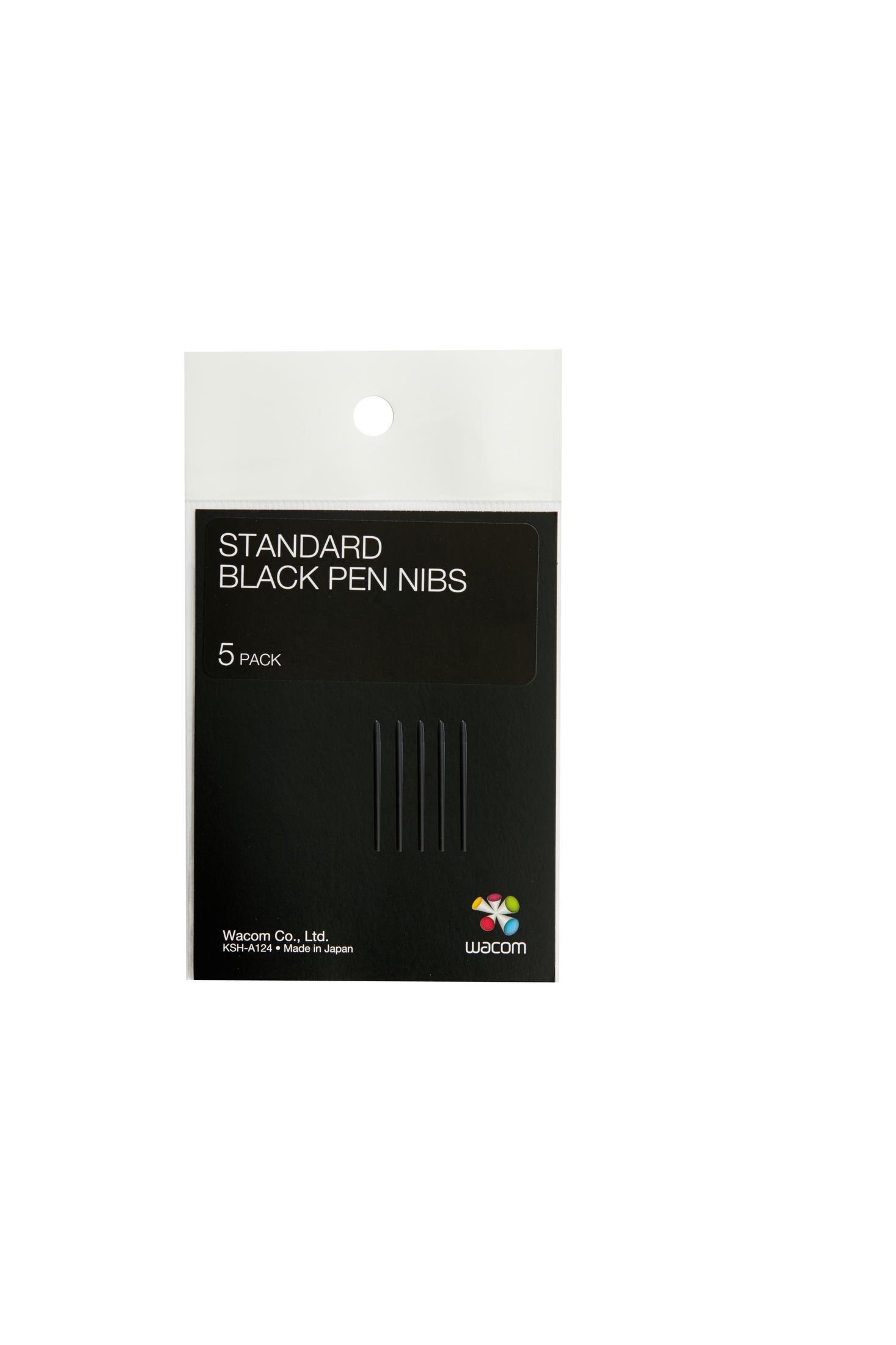 Eine schwarze Packung Wacom Standard Black Pen Nibs, mit 5 schwarzen Spitzen.
