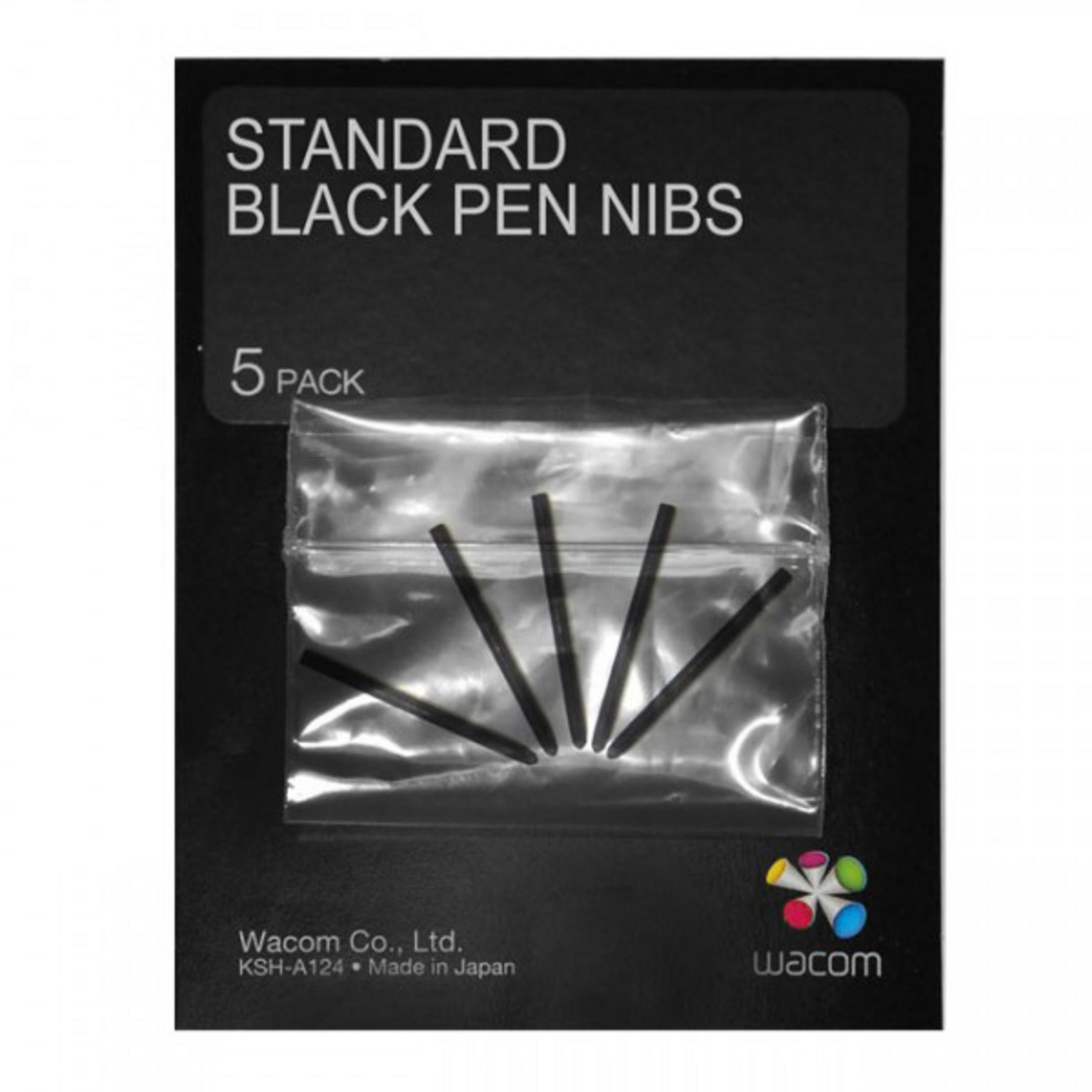 Eine schwarze Packung Wacom Stiftspitzen mit klarer Kunststoffabdeckung und 5 Spitzen.