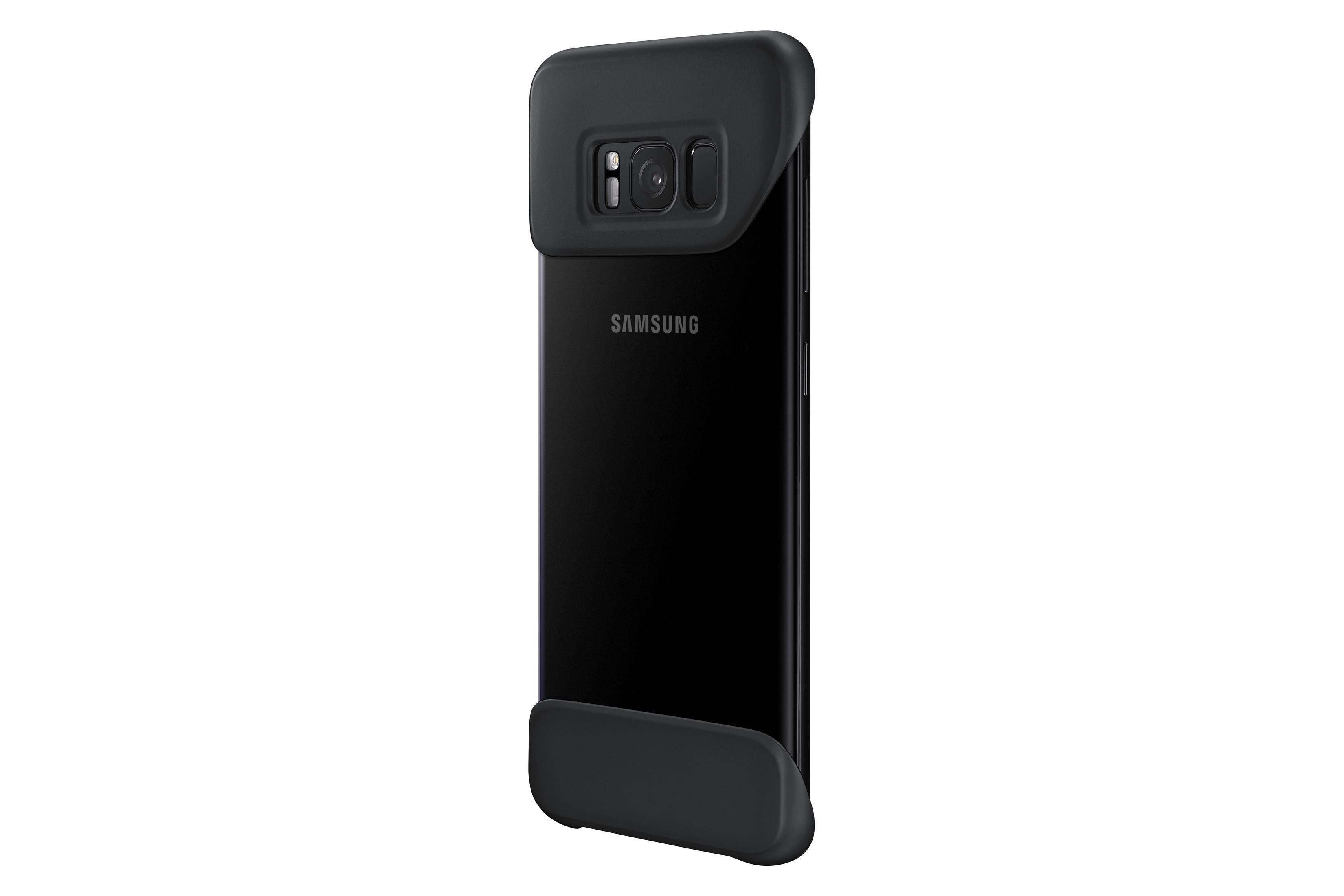 Schwarzes Telefon mit schwarzer Hülle auf der Rückseite. Kamera ist sichtbar. Telefon ist vertikal.