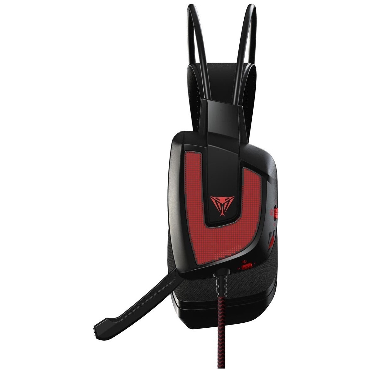 Cuffie da gioco nere e rosse con microfono.