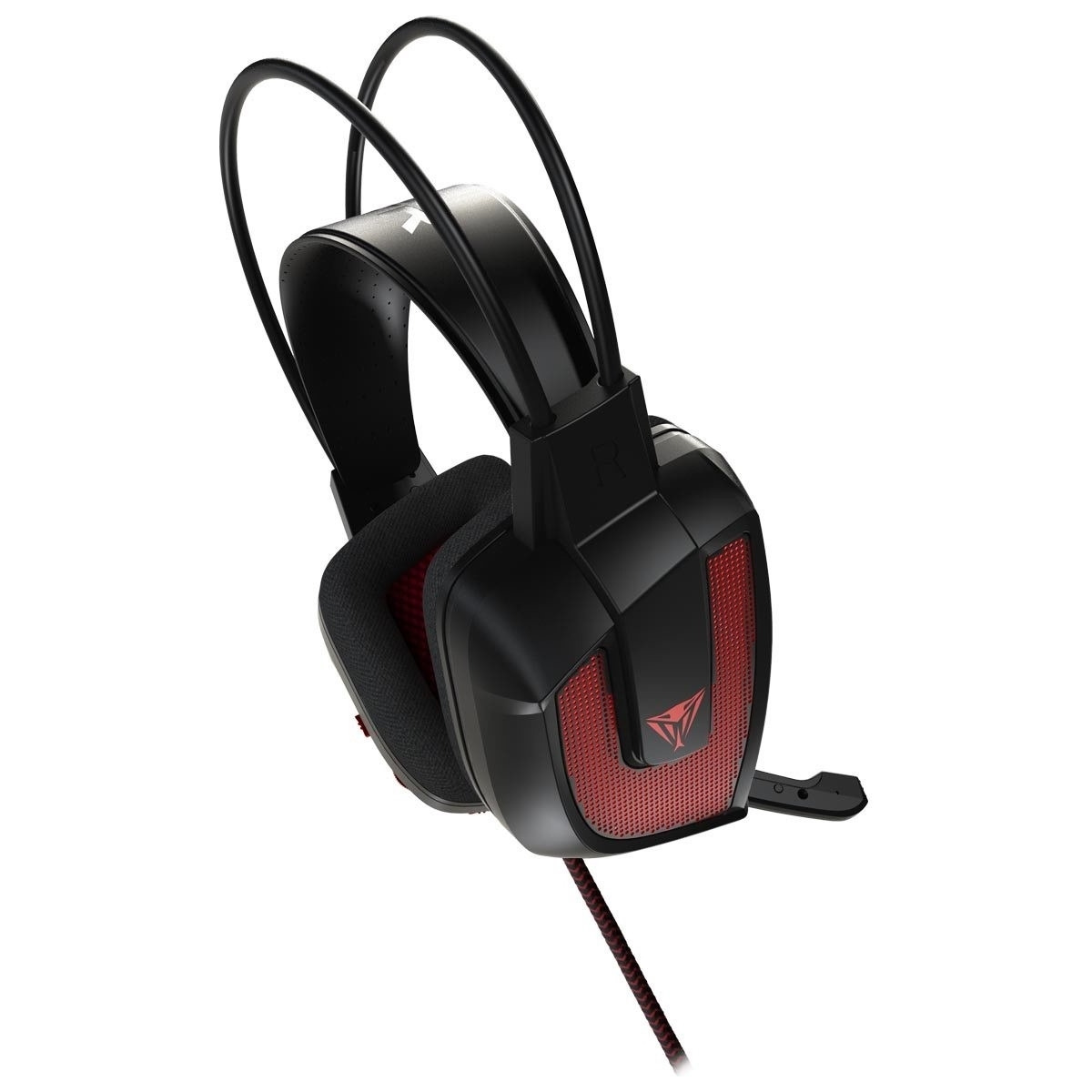 Cuffie da gioco nere e rosse con microfono.