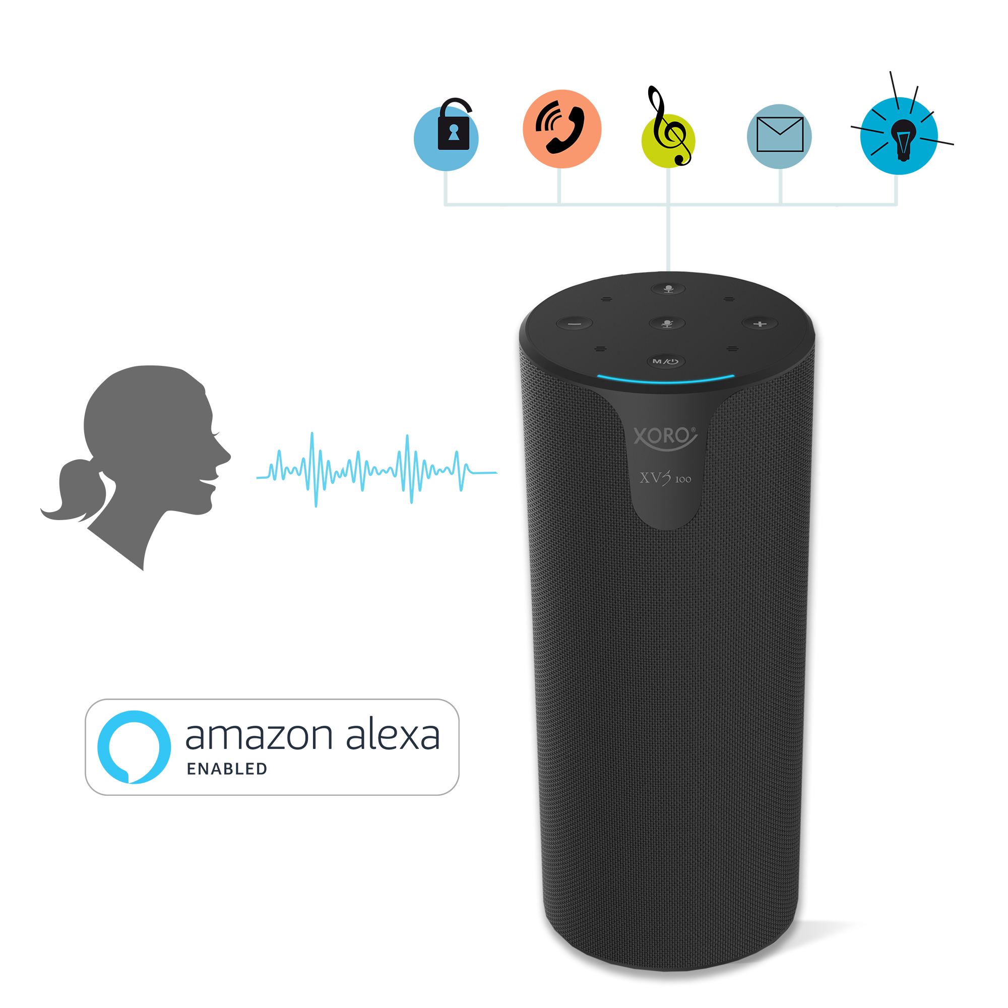 XORO XORO XVS Sprachsteuerung Lautsprecher, Multiroom Alexa integrierter Lautsprecher WiFi Bluetooth Akku 2x10W 2200mAh 100 Schwarz 4.0 
