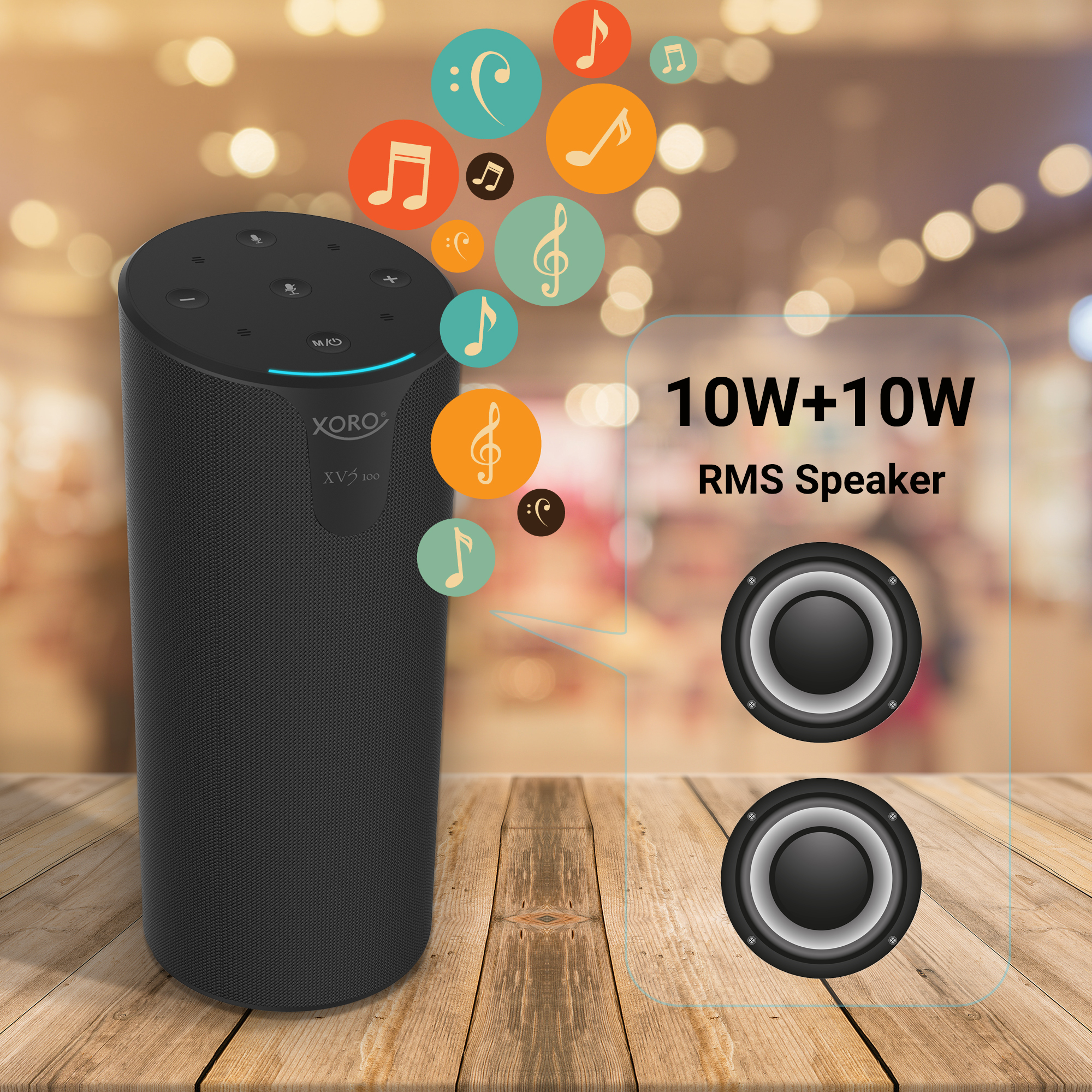 Schwarz Alexa XORO Multiroom 2200mAh XVS XORO Lautsprecher + integrierter Bluetooth 2x10W 100 Lautsprecher, WiFi 4.0 Akku Sprachsteuerung