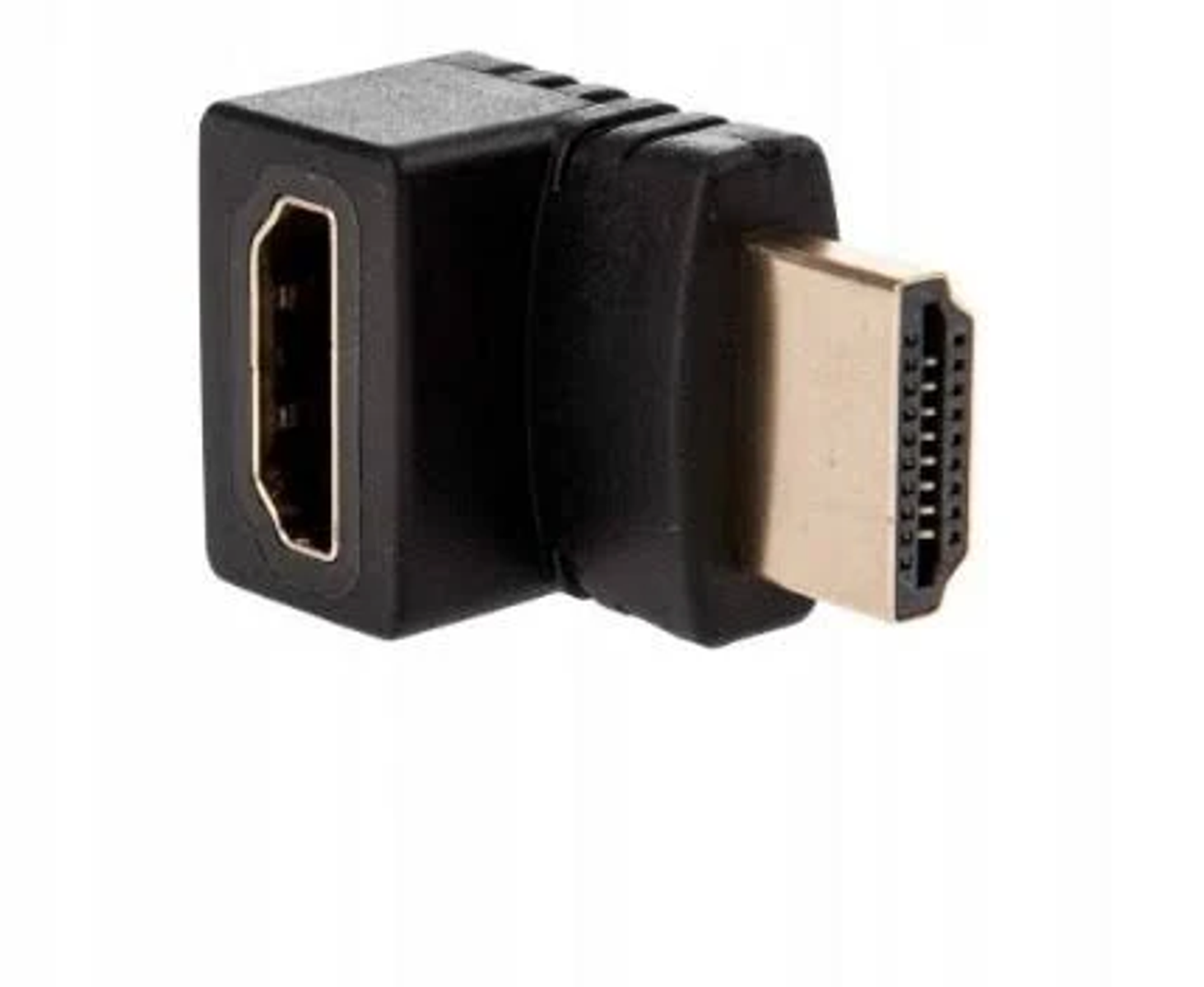 Adattatore HDMI nero. Lo sfondo è bianco.