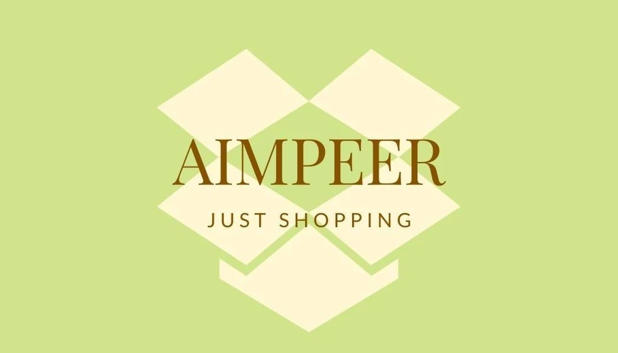 Ein grüner Hintergrund mit einem Logo, das AIMPEER und JUST SHOPPING in einer Boxform zeigt.