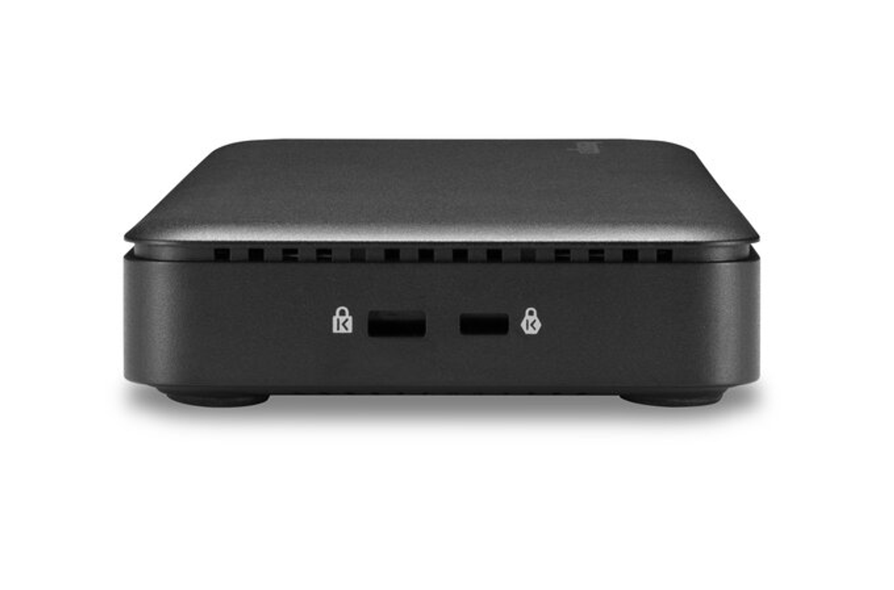 Un piccolo dispositivo nero con porte frontali. Due icone di lucchetto.