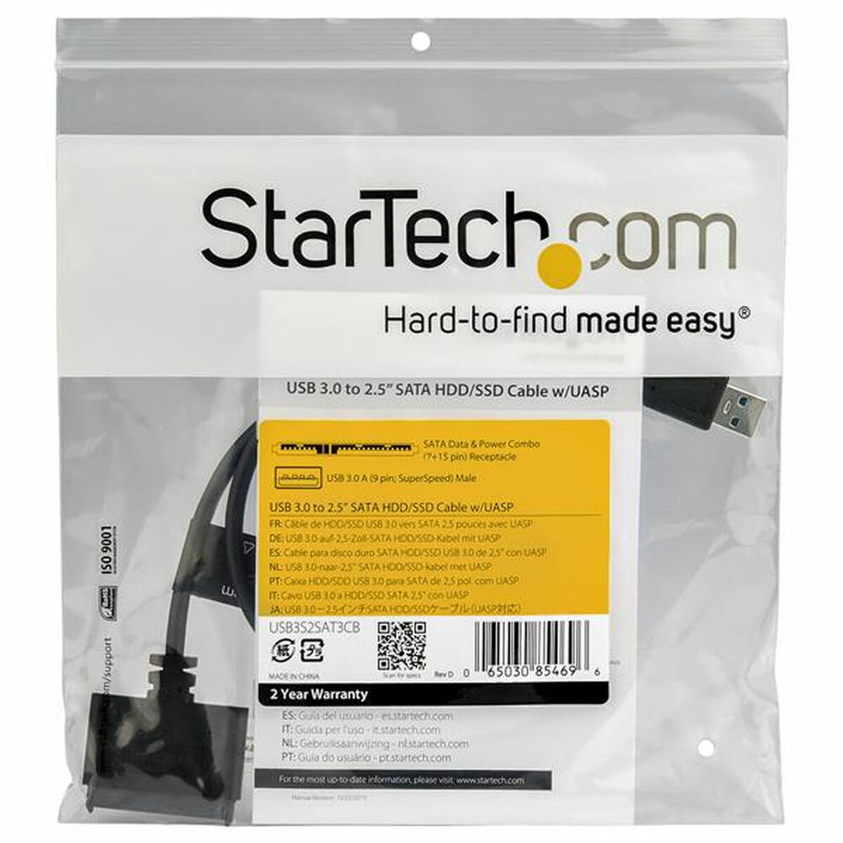 Verpackung für ein StarTech.com USB 3.0 zu 2,5" SATA HDD/SSD-Kabel.