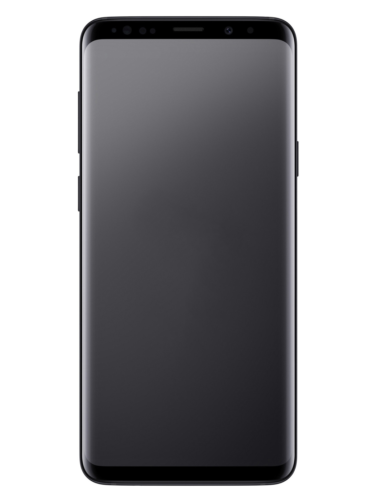 Schwarzes Smartphone mit großem Bildschirm. Vorderansicht, weißer Hintergrund.