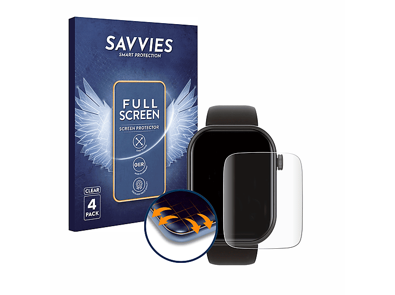 SAVVIES 4x Full-Cover IDW19 Schutzfolie(für Smartwatch 1.8\