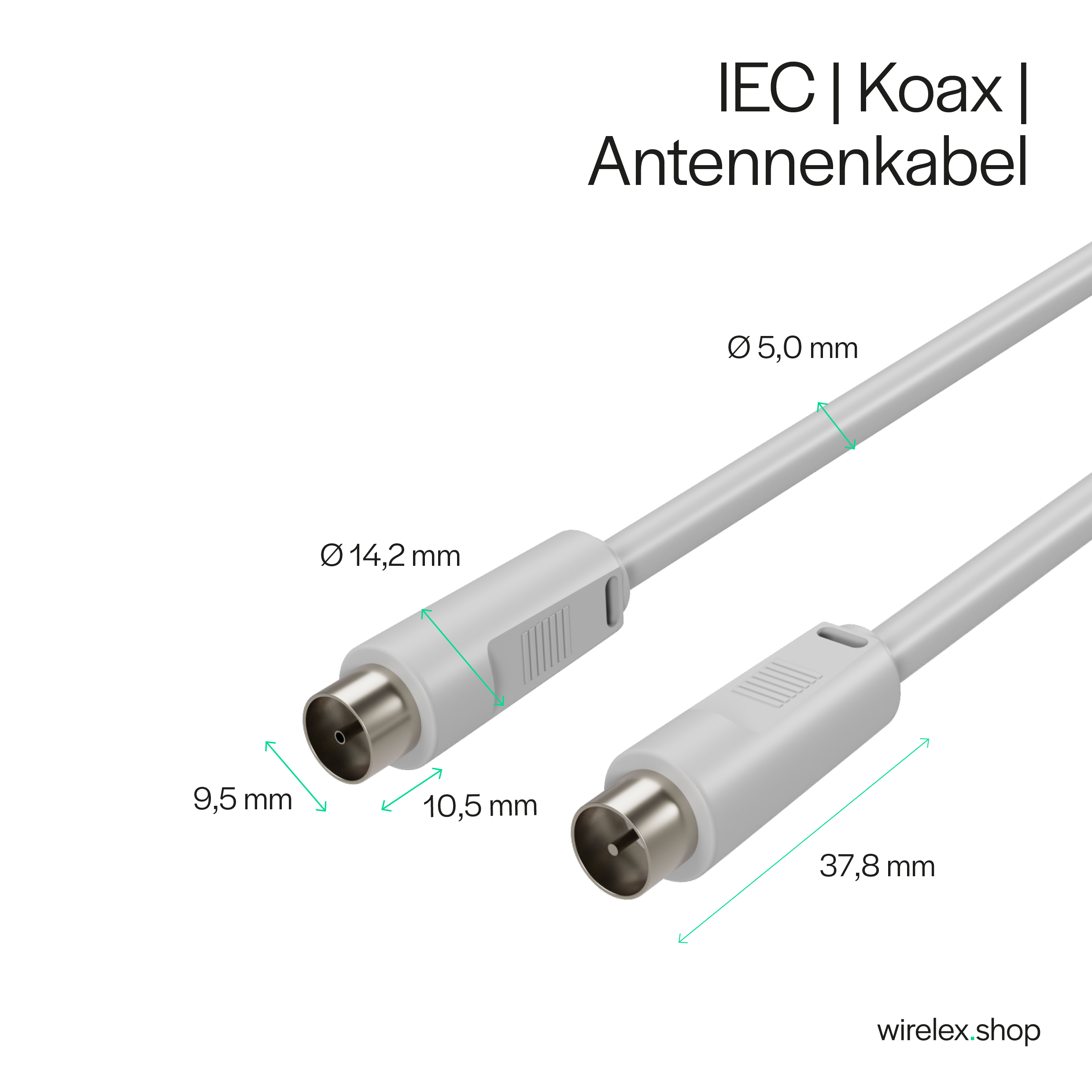 KABELBUDE Antennenkabel, <gt/> 100 dB, weiß, 5m Antennenkabel