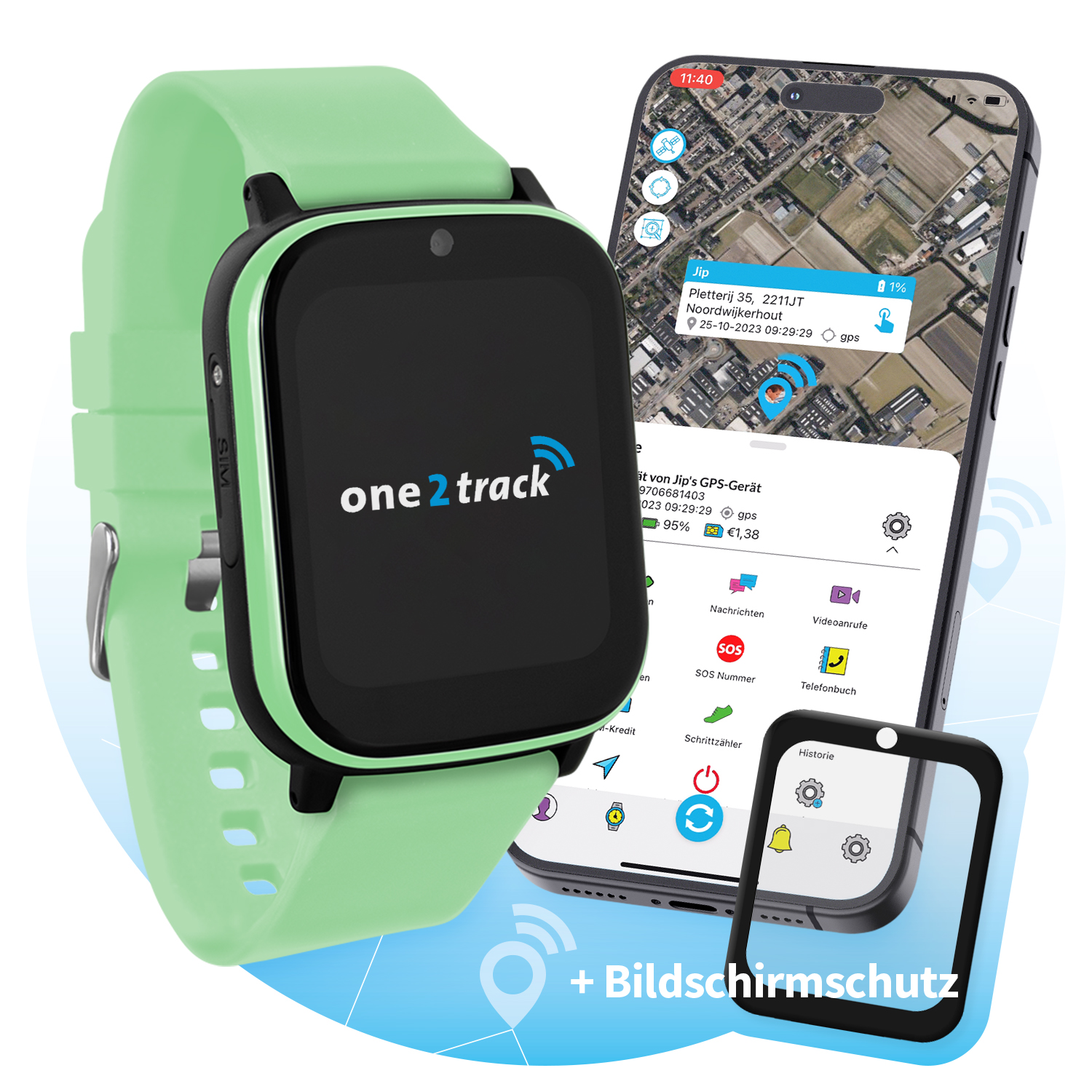 ONE2TRACK Connect NEXT, Smartwatch, Grun Kinder