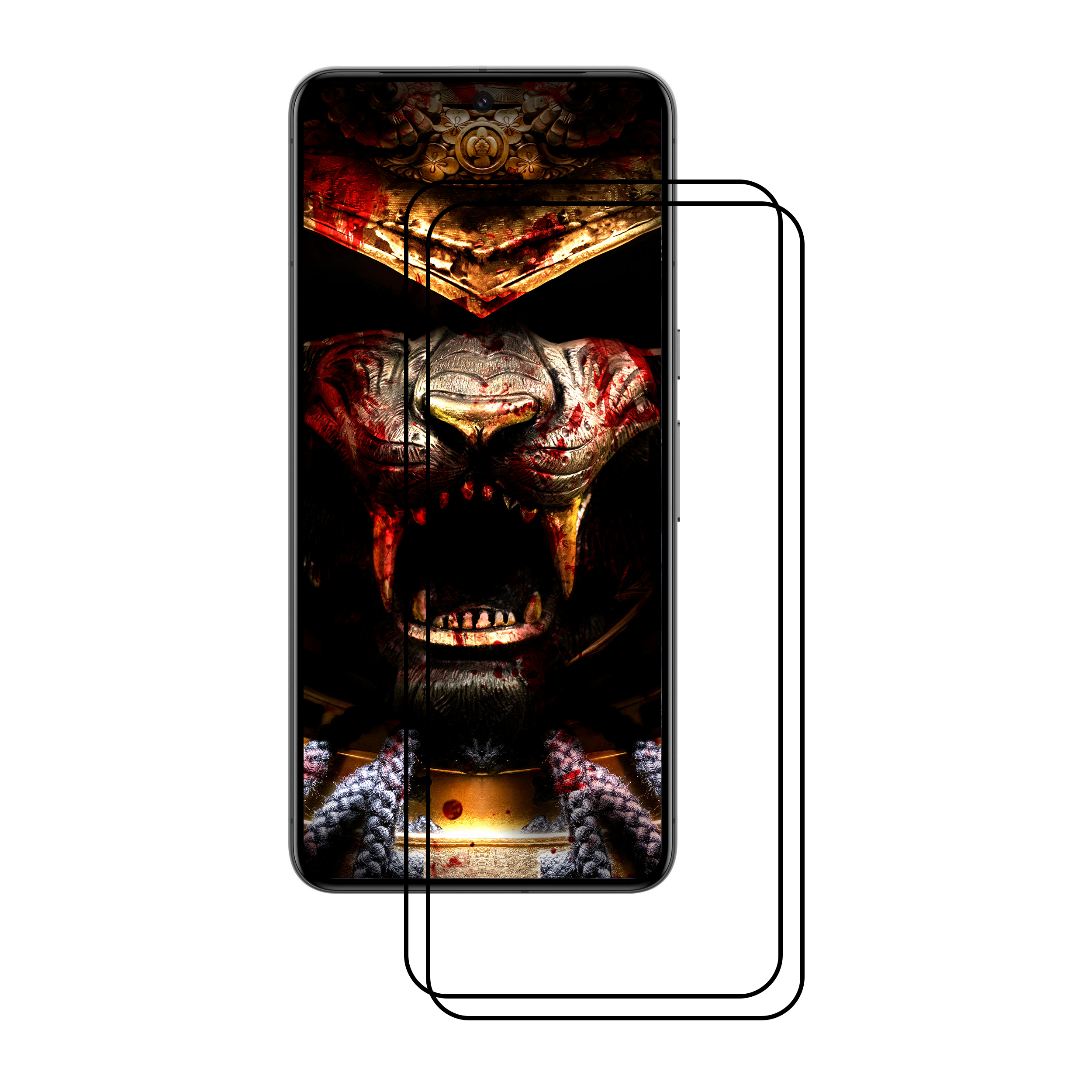 Ein Smartphone mit angebrachtem Displayschutz, das eine Grafik eines Tigers zeigt.