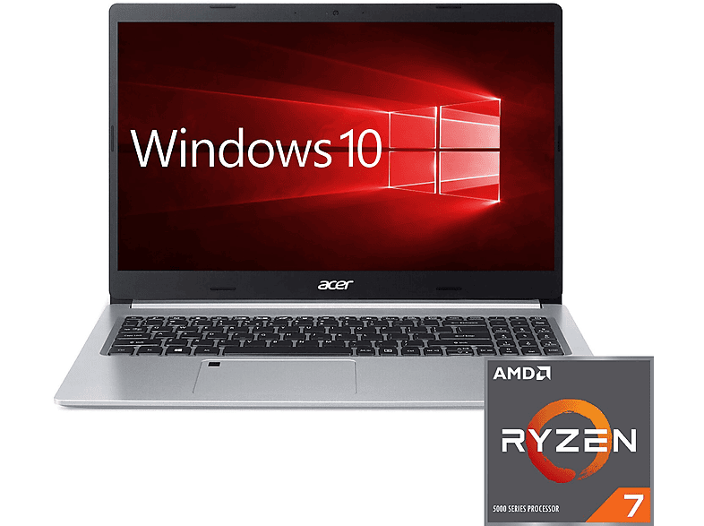 ACER Aspire Ryzen™ RAM, Display, 15,6 500 7 GB AMD Silber Tastaturbeleuchtung, A515-R7, Notebook Zoll 8 GB mit Prozessor, SSD
