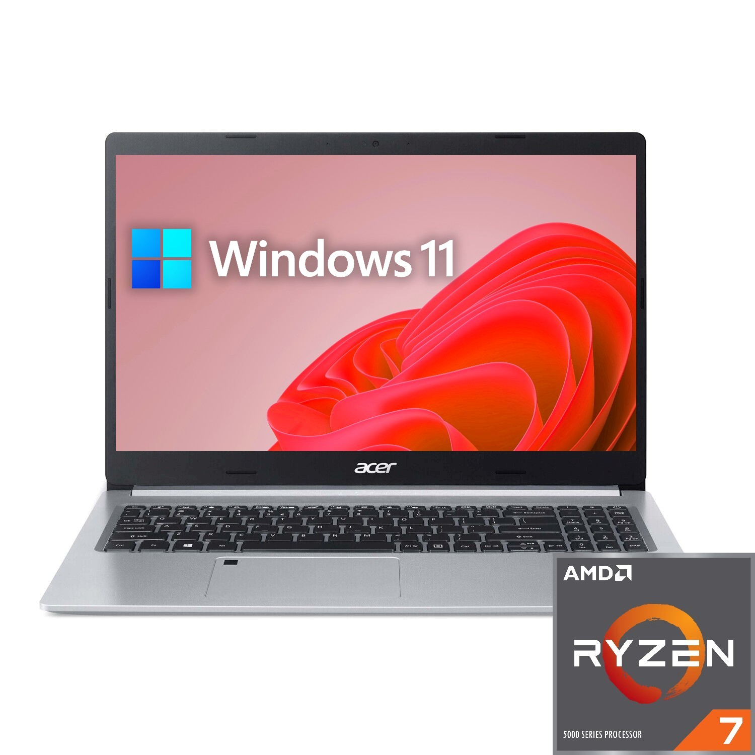ACER Aspire A515-R7, mit Ryzen™ Tastaturbeleuchtung, GB RAM, Notebook 7 Silber Display, AMD Prozessor, 500 Zoll 8 SSD, 15,6 GB