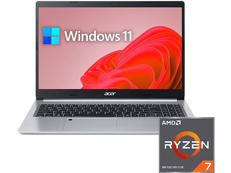 ACER Aspire A515-R7, Tastaturbeleuchtung, Notebook mit 15,6 Zoll Display, AMD Ryzen™ 7 Prozessor, 12 GB RAM, 500 GB SSD, Silber