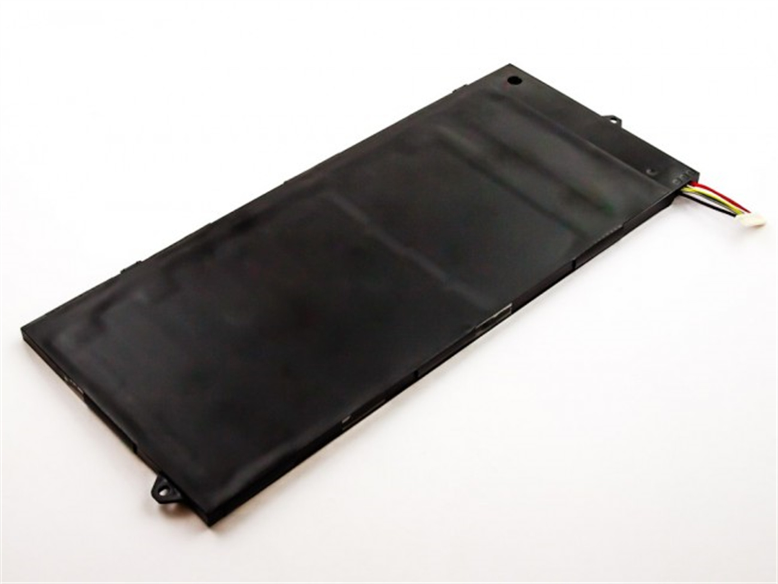 Schwarzer Laptop-Akku, rechteckige Form, mit schwarzer Oberfläche und weißem Hintergrund.