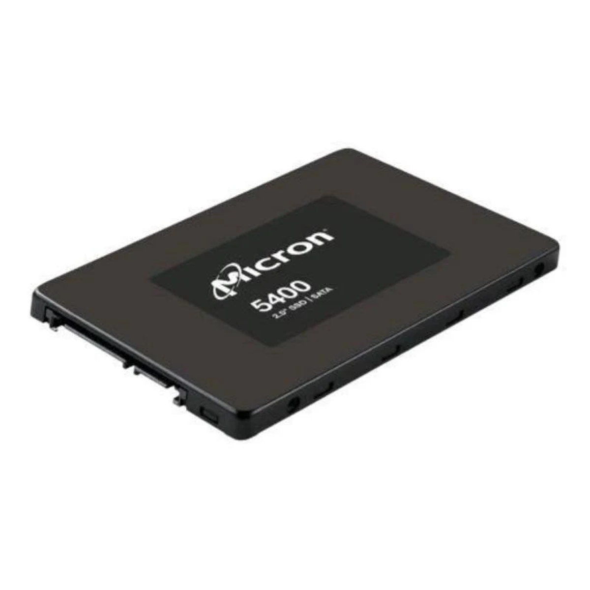 Czarny dysk SSD Micron. Marka i model znajdują się na górze urządzenia.