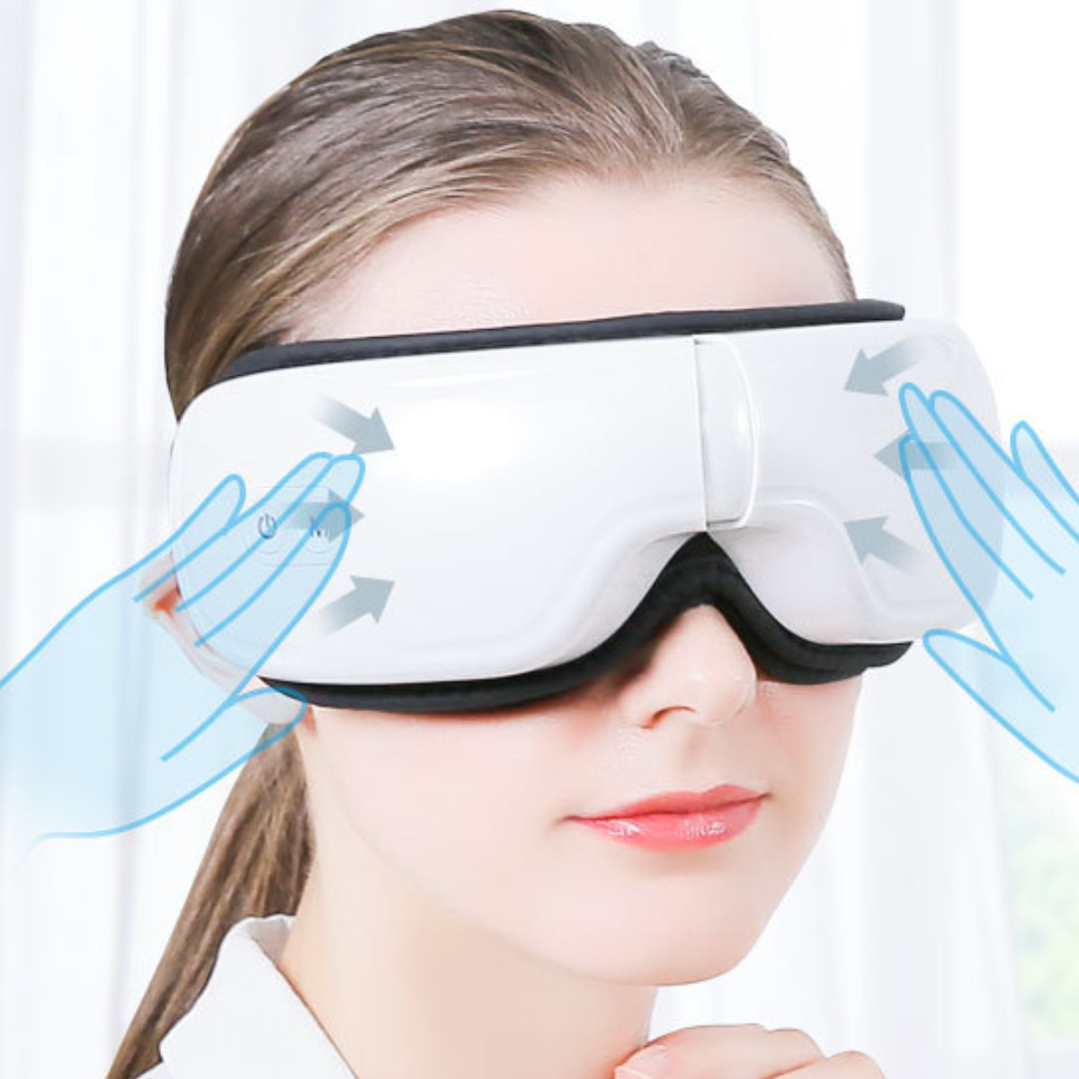 UWOT Augenmassagegerät:Musik, Luftdruckmassage, Heißkompresse mit Konstanter Temperatur, Weiß 180-Grad-Faltung Gesichtsmassagegerät
