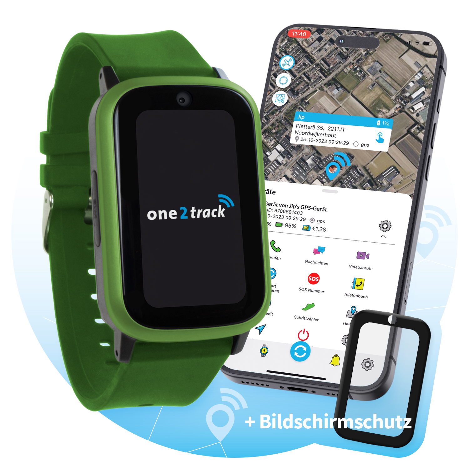 ONE2TRACK Connect Up, Kids GPS Watch, Grun