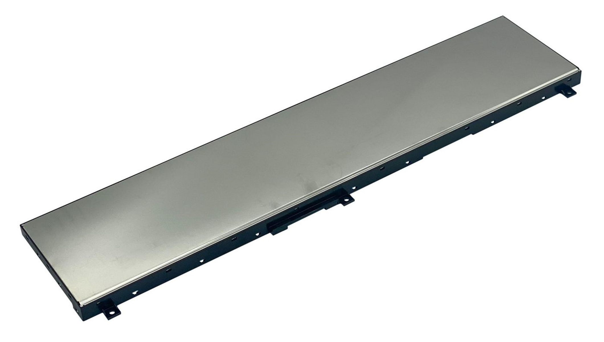 Silberne Laptop-Komponente. Rechteckige Form mit schwarzen Kanten.
