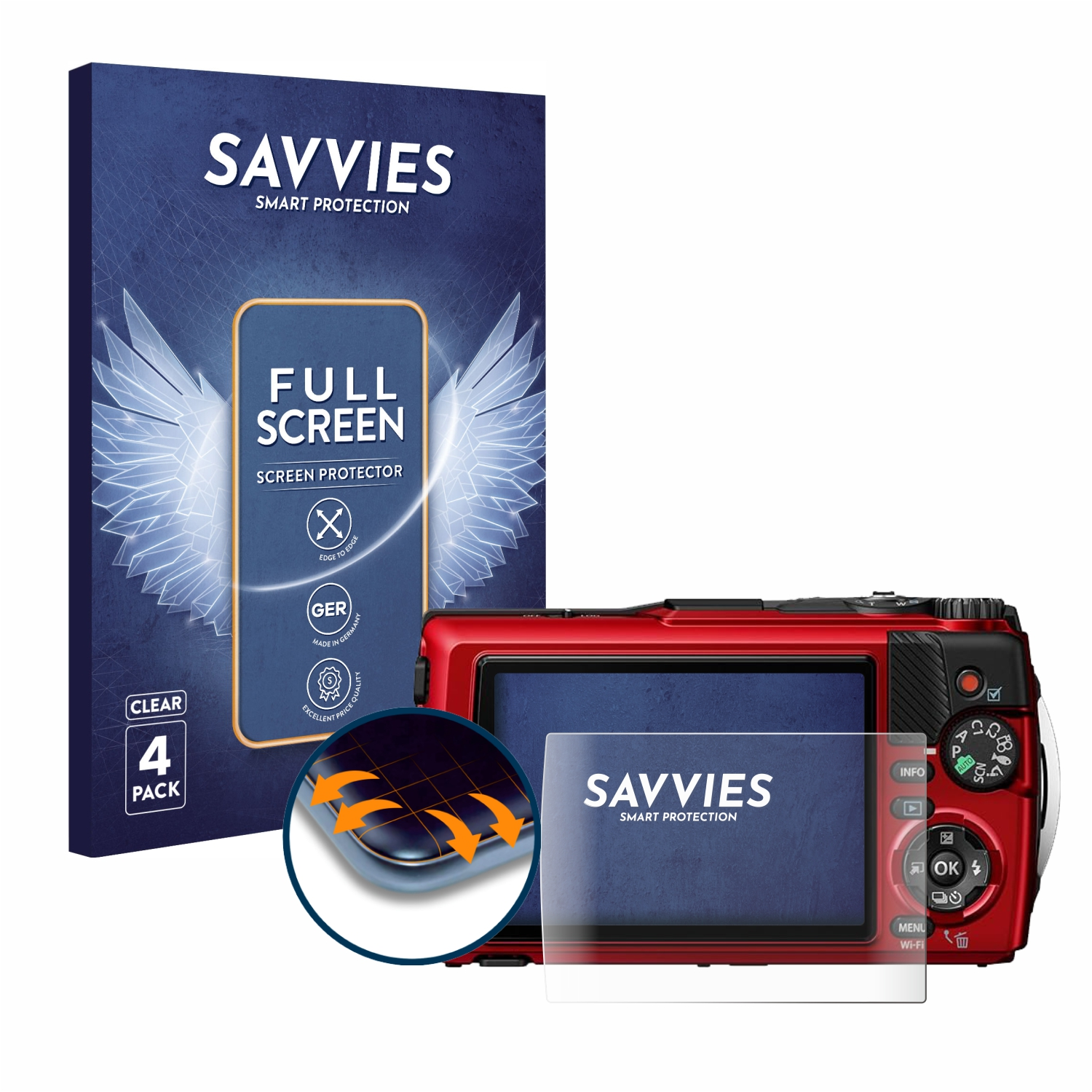SAVVIES Tough Flex 4x Schutzfolie(für Full-Cover 3D TG-7) Olympus Curved