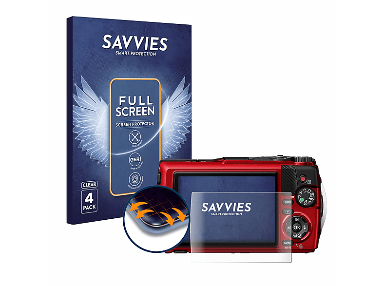 SAVVIES 4x Flex Full-Cover 3D Curved Schutzfolie(für Olympus Tough TG-7)