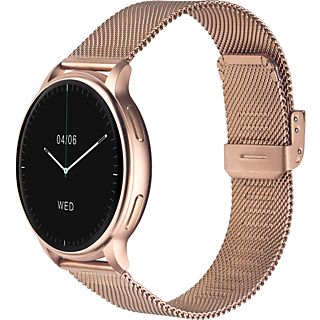 LEVOWATCH F2 Tel & Temp Smartwatch Aluminium-Rand Silikon + Edelstahlarmband, Rosa