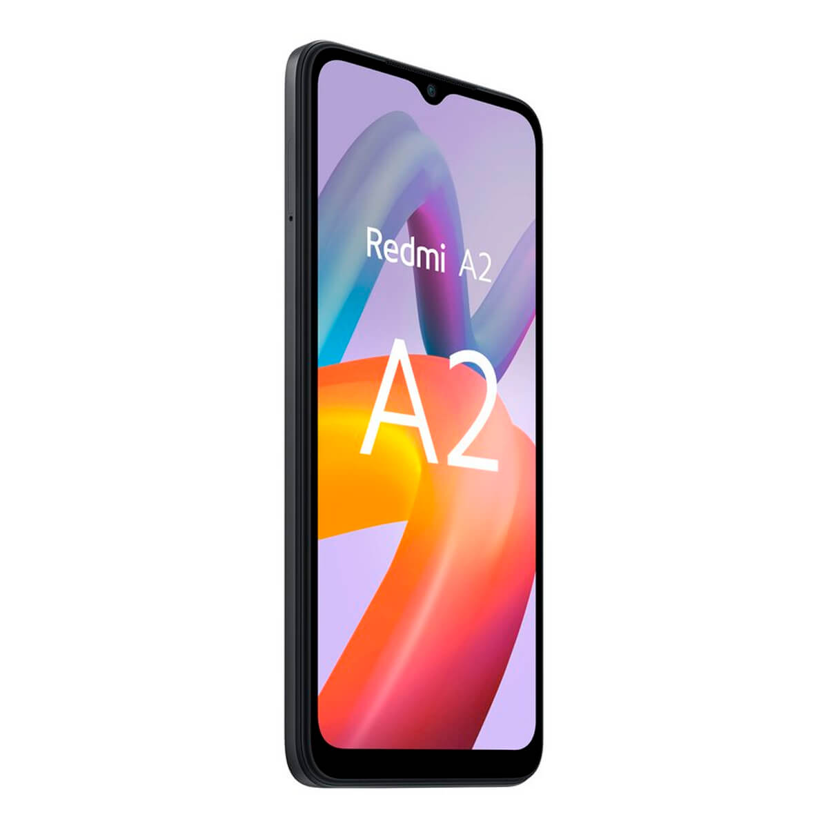Telefon redmi A2 z kolorowym tłem, pokazujący logo Redmi A2 na ekranie.