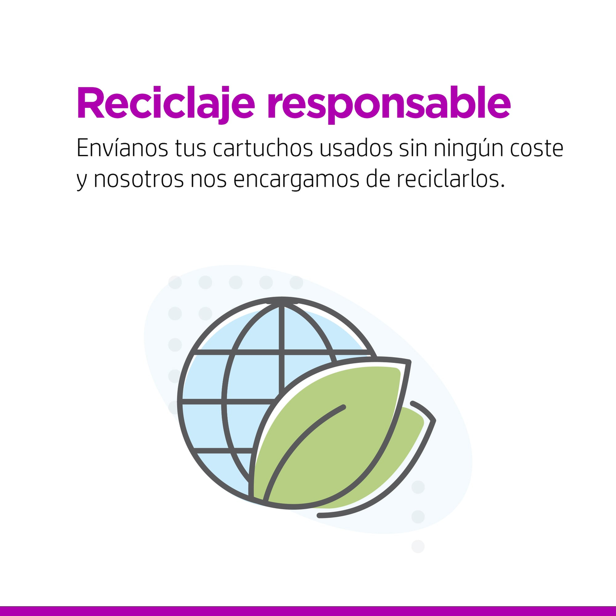Ilustrowany globus i liść, z tekstem promującym odpowiedzialny recykling w języku hiszpańskim.