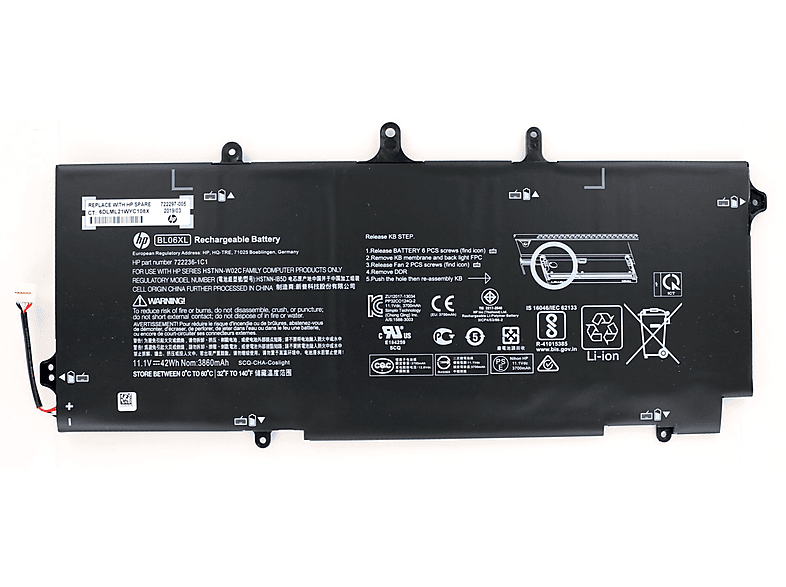 PACKARD EliteBook G1 Original für Folio 3780 11.1 HEWLETT mAh Akku Notebookakku, 1040 Li-Ion Li-Ion, HP Volt,