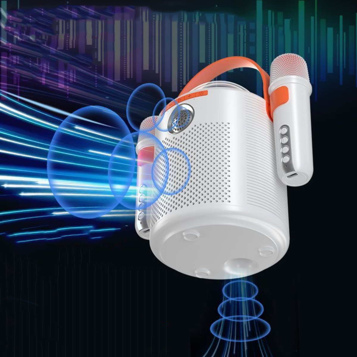 Drahtloser Weiß Bluetooth-Lautsprecher, Bluetooth-Mikrofonsound, Farbige 3D-Surround-Sound, BYTELIKE Umgebungsbeleuchtung