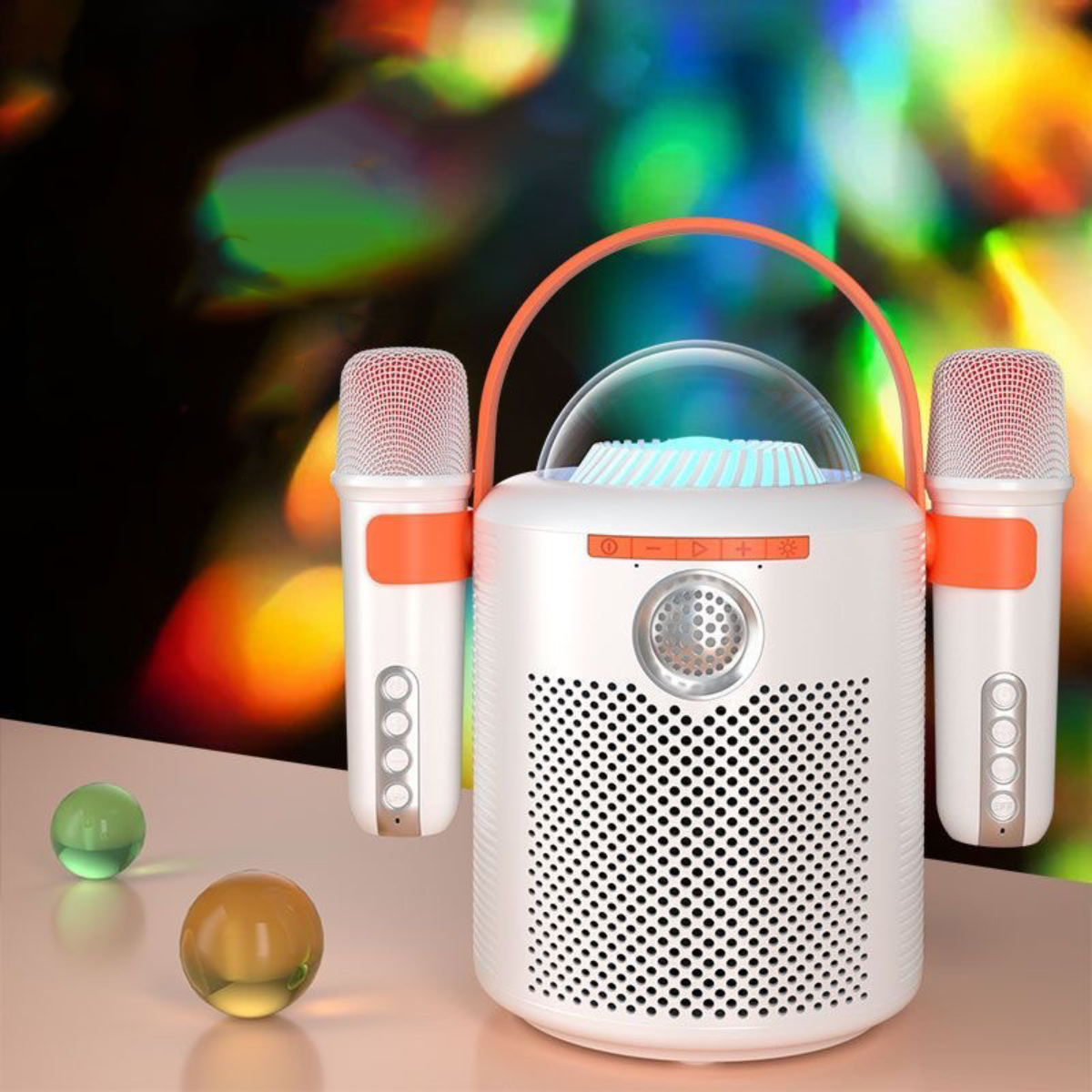 BYTELIKE Drahtloser Bluetooth-Mikrofonsound, 3D-Surround-Sound, Weiß Farbige Umgebungsbeleuchtung Bluetooth-Lautsprecher