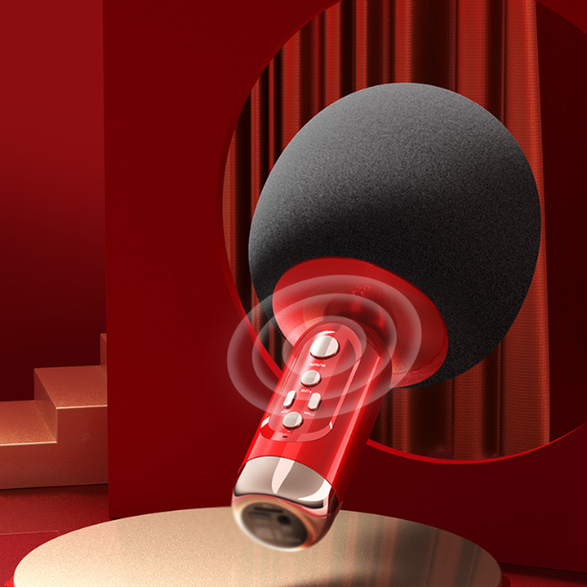 BYTELIKE Langer TWS Bluetooth-Lautsprecher, Kabelloses Batteriebetrieb Rot Bluetooth-Mikrofon-Audio, Duett, HiFi-Soundqualität,