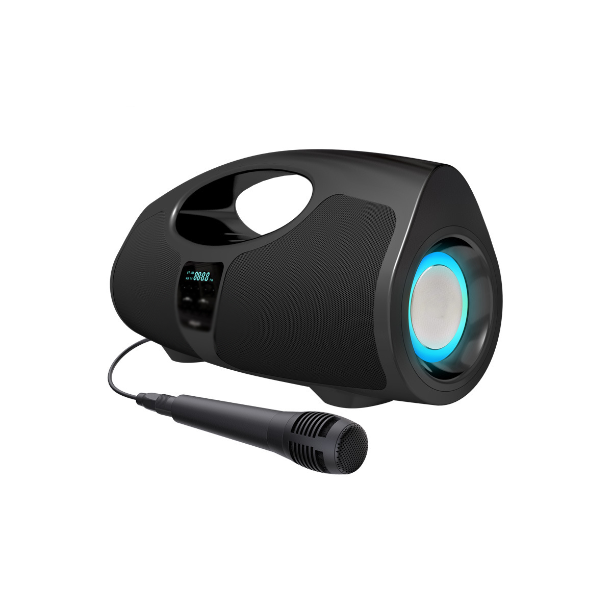ENBAOXIN Kabelloser Bluetooth-Lautsprecher, mobiler mit Subwoofer, Schwarz, Karaoke Dazzle-Farblichteffekt Wasserfest Mikrofon, Bluetooth-Lautsprecher