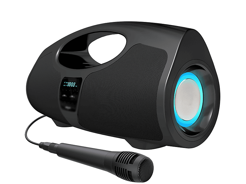 mit Bluetooth-Lautsprecher Bass-Doppelmembran, Blendende Bluetooth-Lautsprecher, Mikrofon, Schwarz, Drahtloser BYTELIKE Farblichteffekte Wasserfest