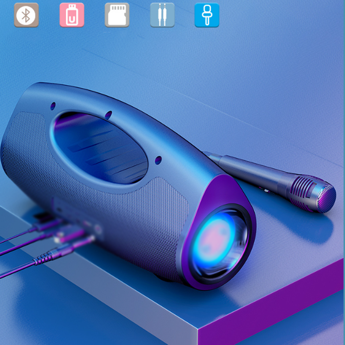 Dazzle-Farblichteffekt Karaoke Bluetooth-Lautsprecher, Subwoofer, Mikrofon, Kabelloser Schwarz, Bluetooth-Lautsprecher, mit mobiler Wasserfest ENBAOXIN