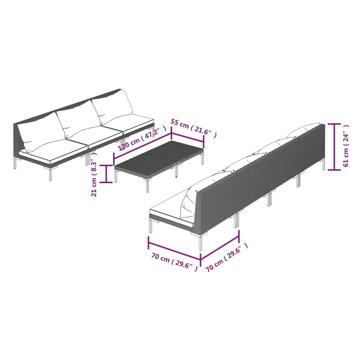 VIDAXL 3099796 Gartentisch- und Schwarz Stuhlset