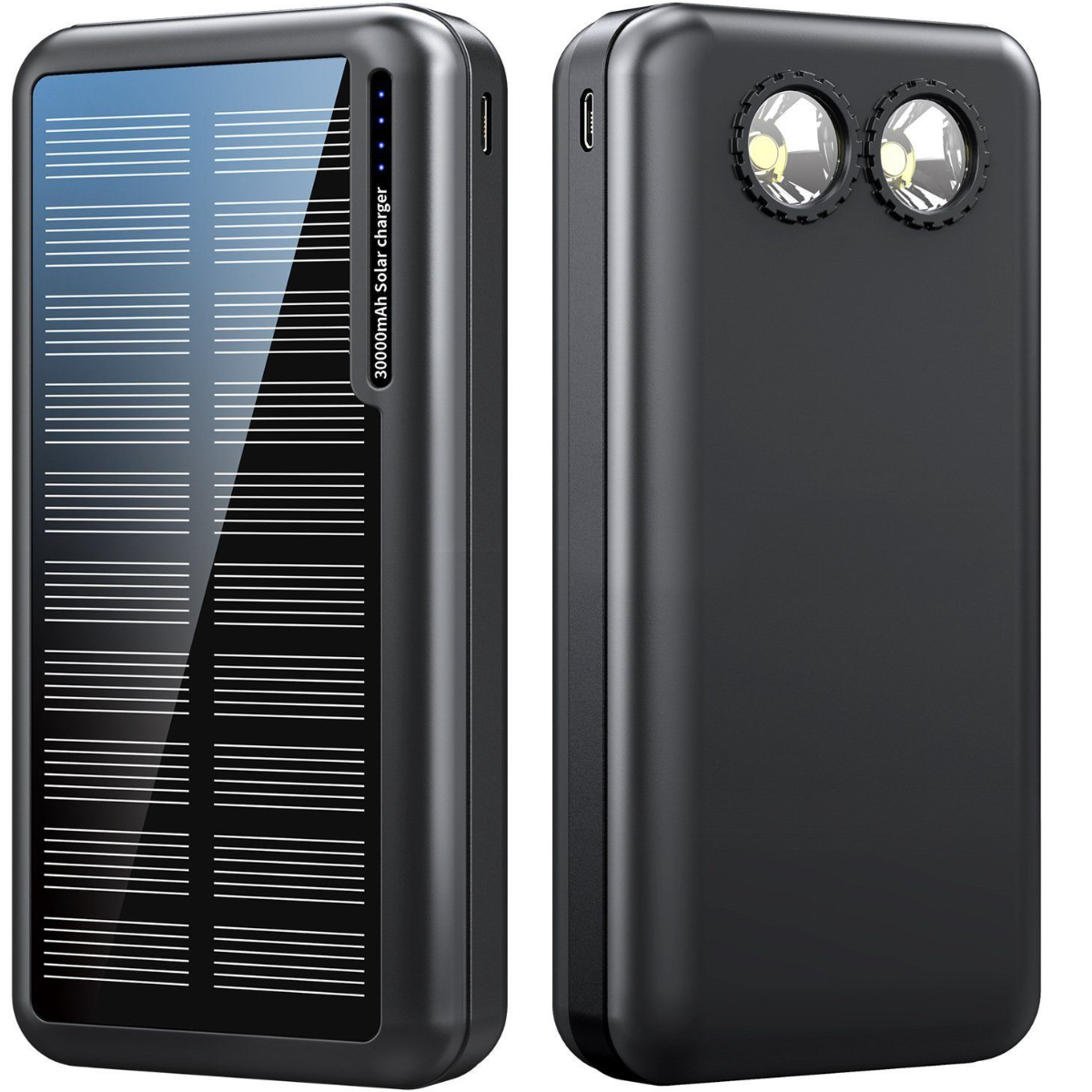 SYNTEK Mobile Stromversorgung Solar, mAh: Taschenlampenfunktion, 30000mAh Schwarz Powerbank Sicherheitsschutz 30000