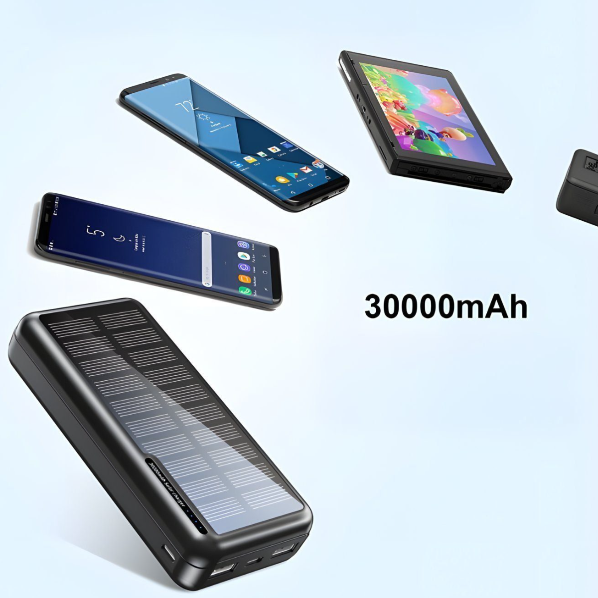 SYNTEK Mobile mAh: Stromversorgung 30000mAh Schwarz Taschenlampenfunktion, Solar, 30000 Powerbank Sicherheitsschutz