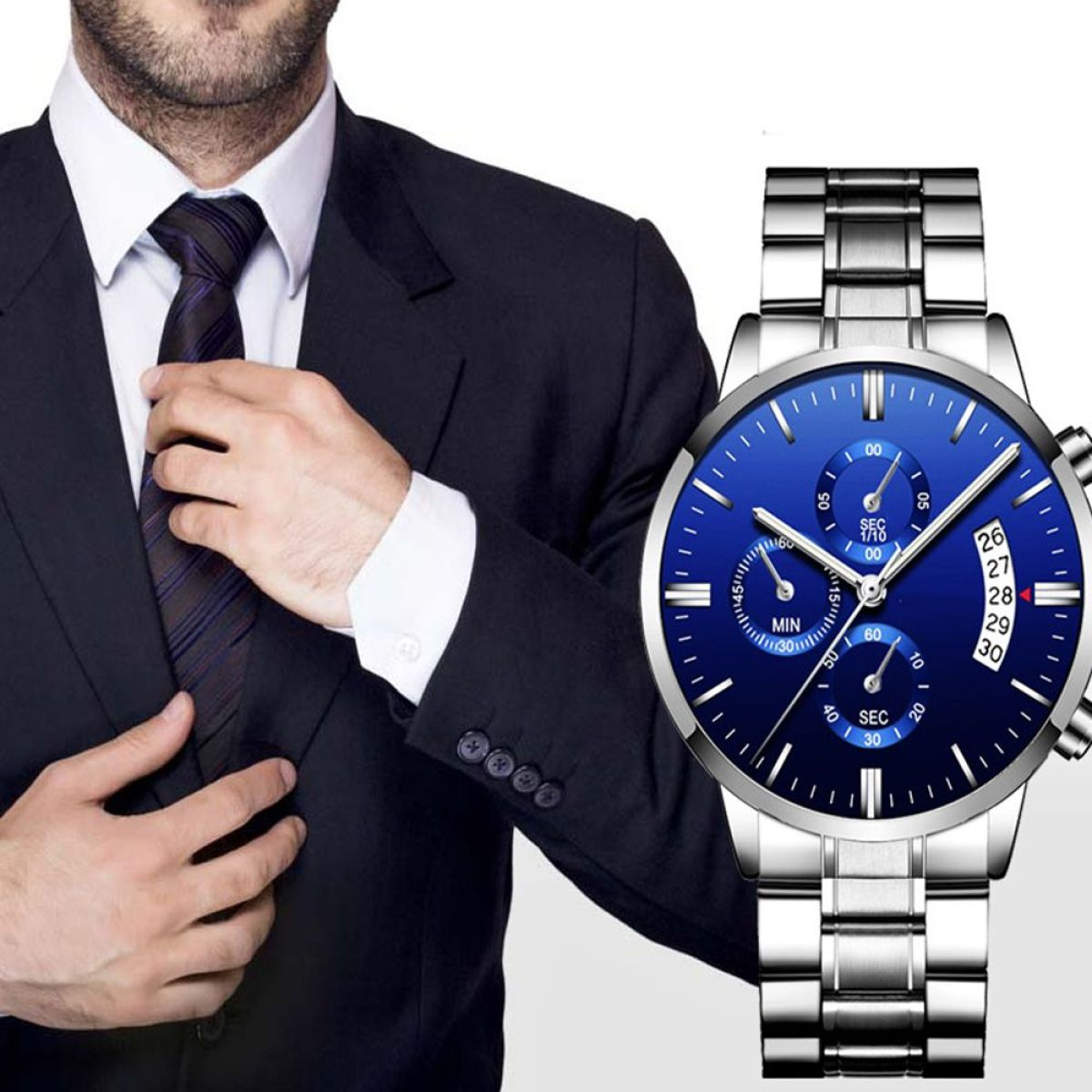 ELKUAIE Lässiger Business-Stil Smartwatch Edelstahl, Silber