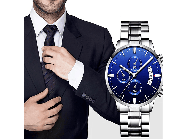 Business-Stil Edelstahl, Lässiger ELKUAIE Smartwatch Silber