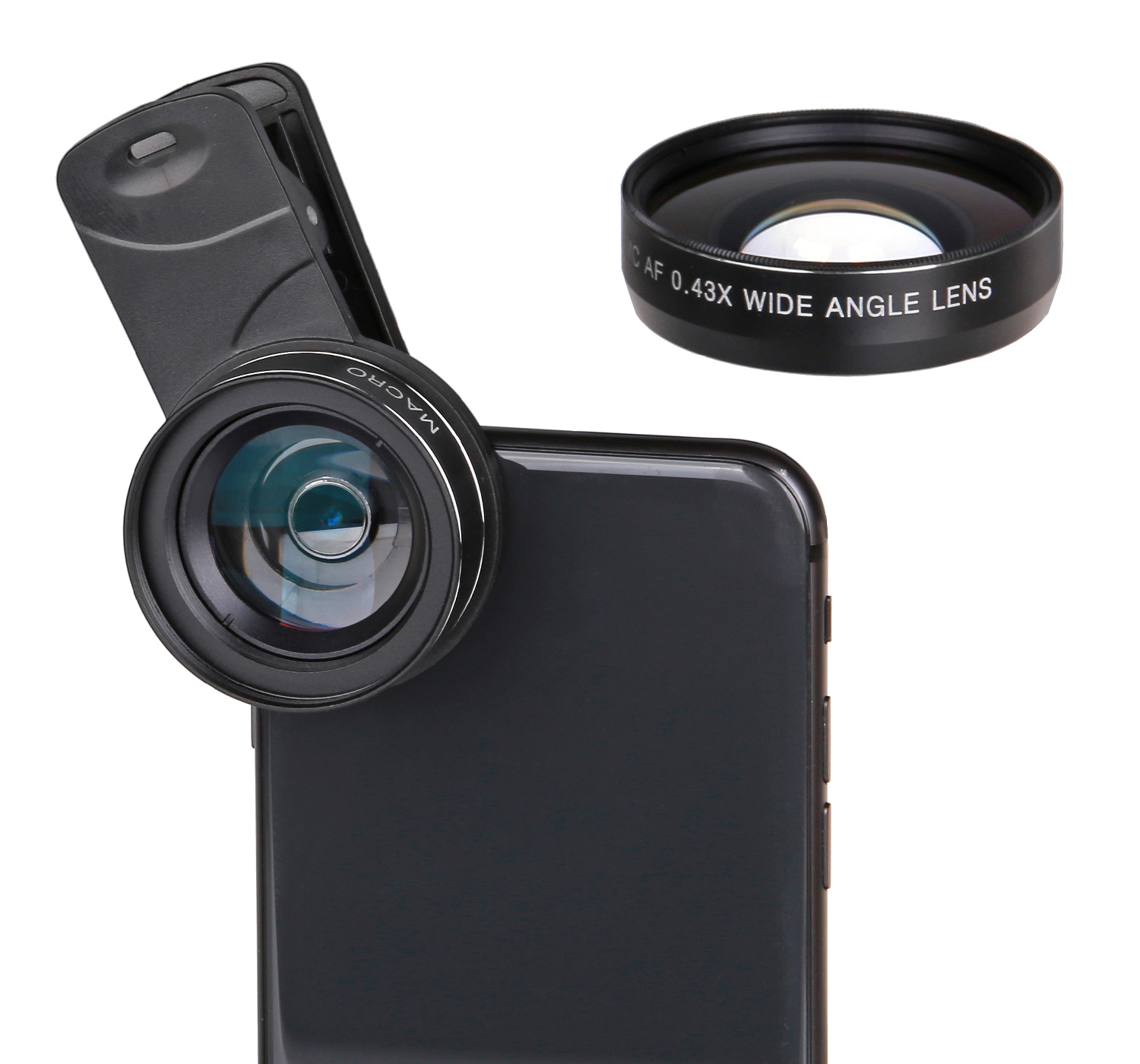 AYEX Smartphone Objektiv 0,43x + Makro-Linse Smartphone Objektiv, Weitwinkel 15x, Black