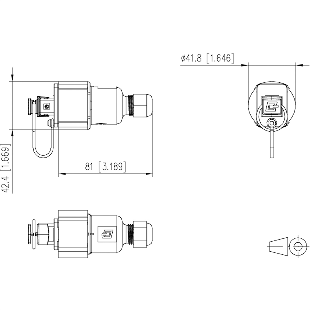 Dessins techniques d'un petit composant mécanique.