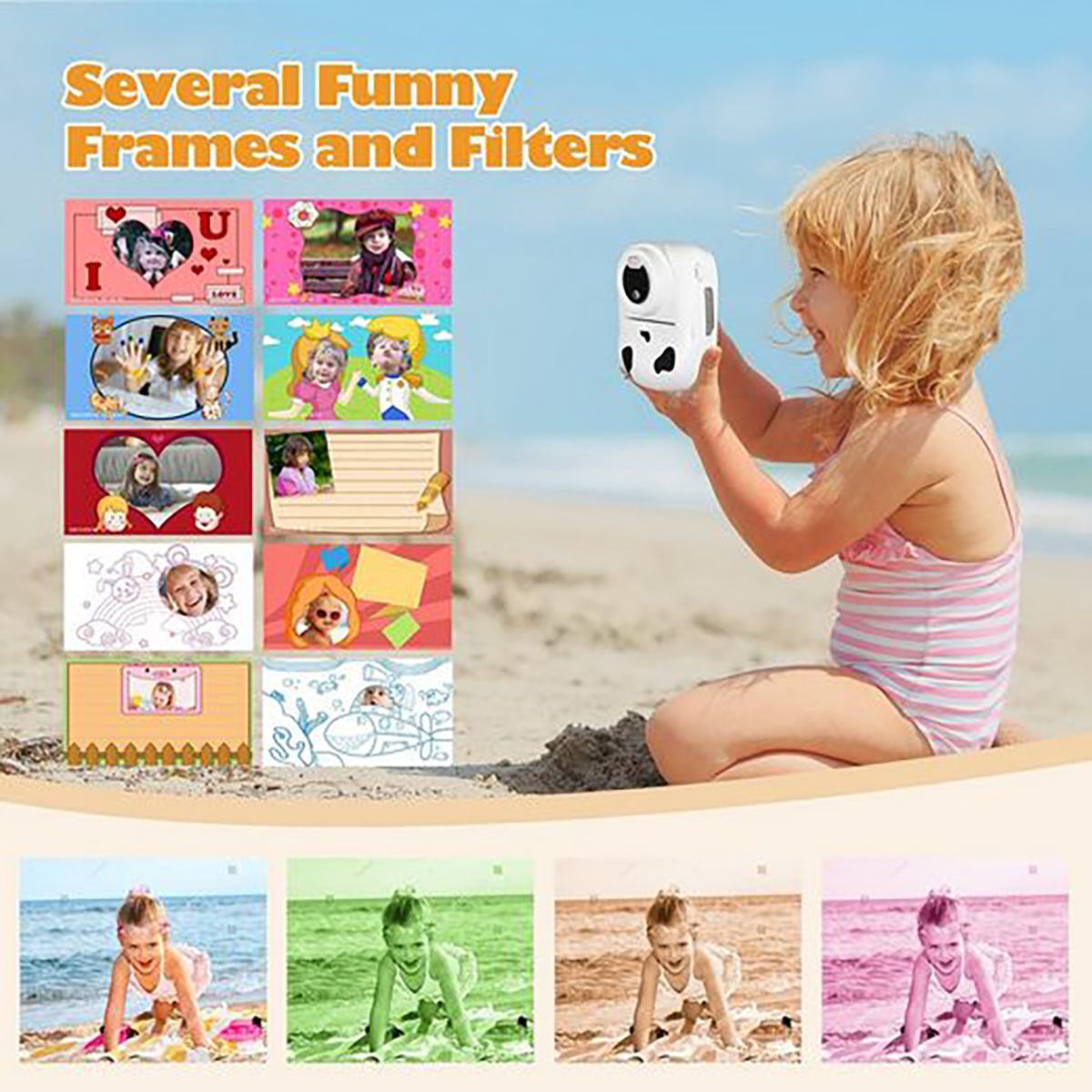 Kinderkamera Selfies machen Thermodruck-Sofortdruck-Digitalkamera-Kinder-Geburtstagsgeschenk-kann LINGDA Schwarz/Weiß-