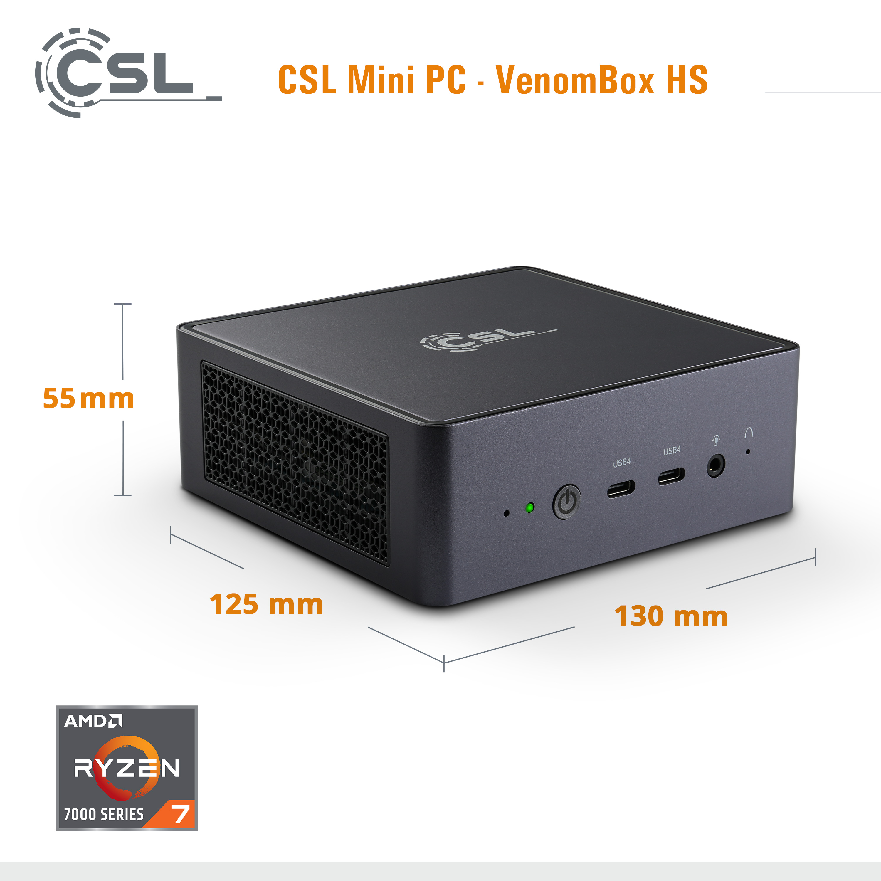 Bit), Mini-PC CSL 2000 Home GB 780M HS, SSD, Windows VenomBox Radeon™ 7 AMD 8 Prozessor, AMD GB mit 11 RAM, (64 Ryzen™